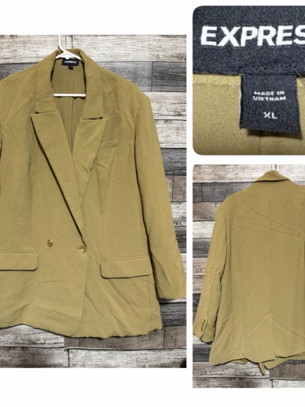 Express Oversized Boyfriend Blazer Women’s XL Brown Green Career Casual